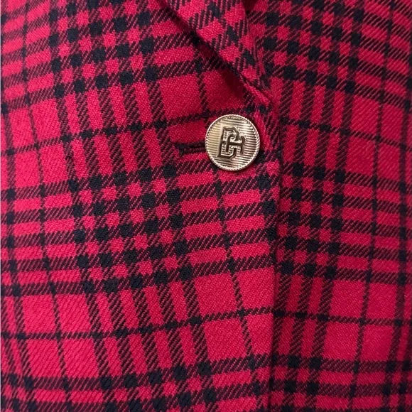 Red & Black Double-Breasted Blazer. Velvet Collar. Gold buttons. Vintage Chic. - Picture 2 of 10